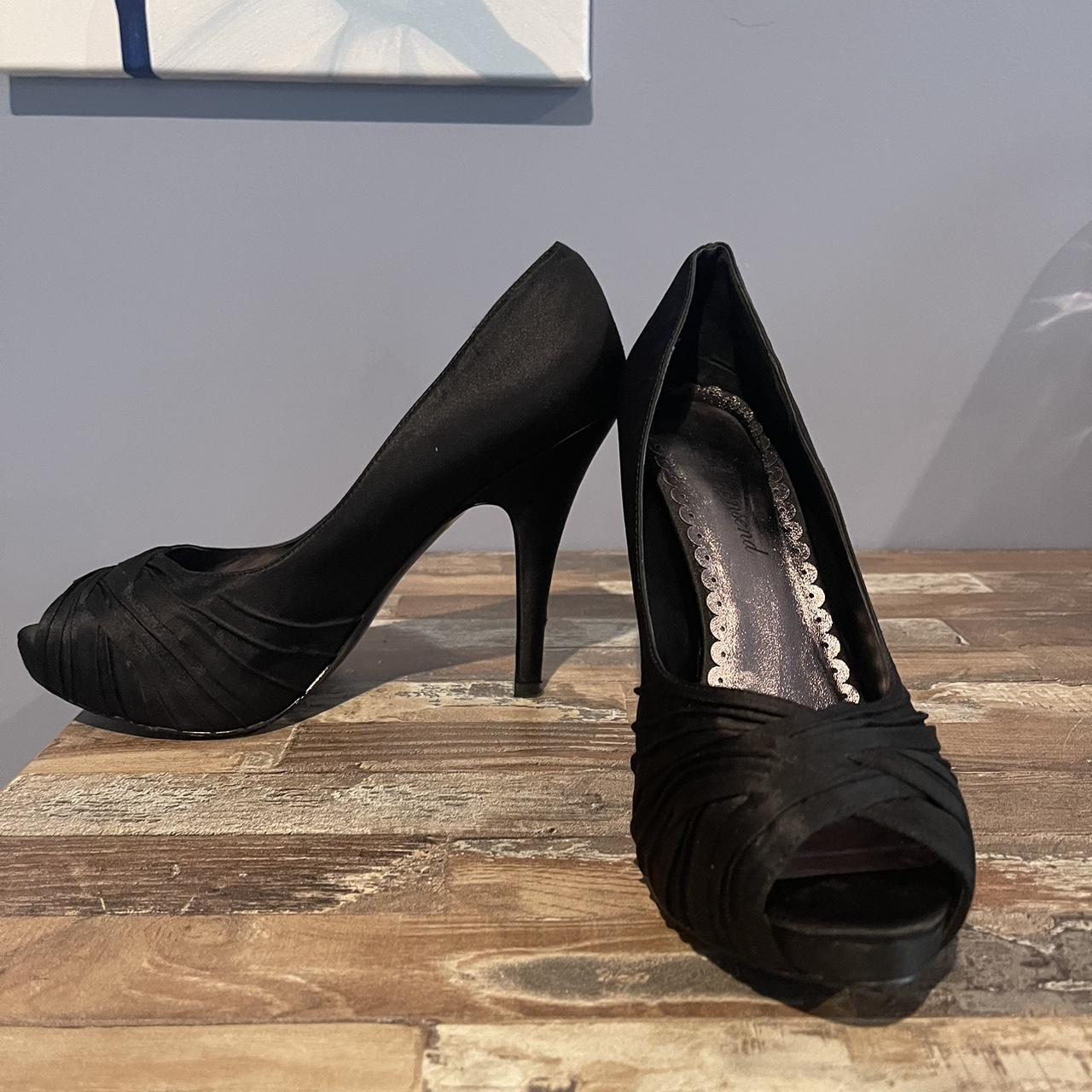 Black satin peep toe heels online