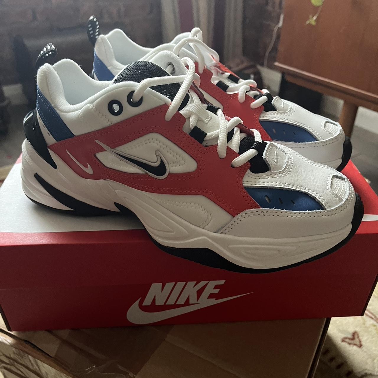 Nike white red and blue m2k tekno trainers best sale