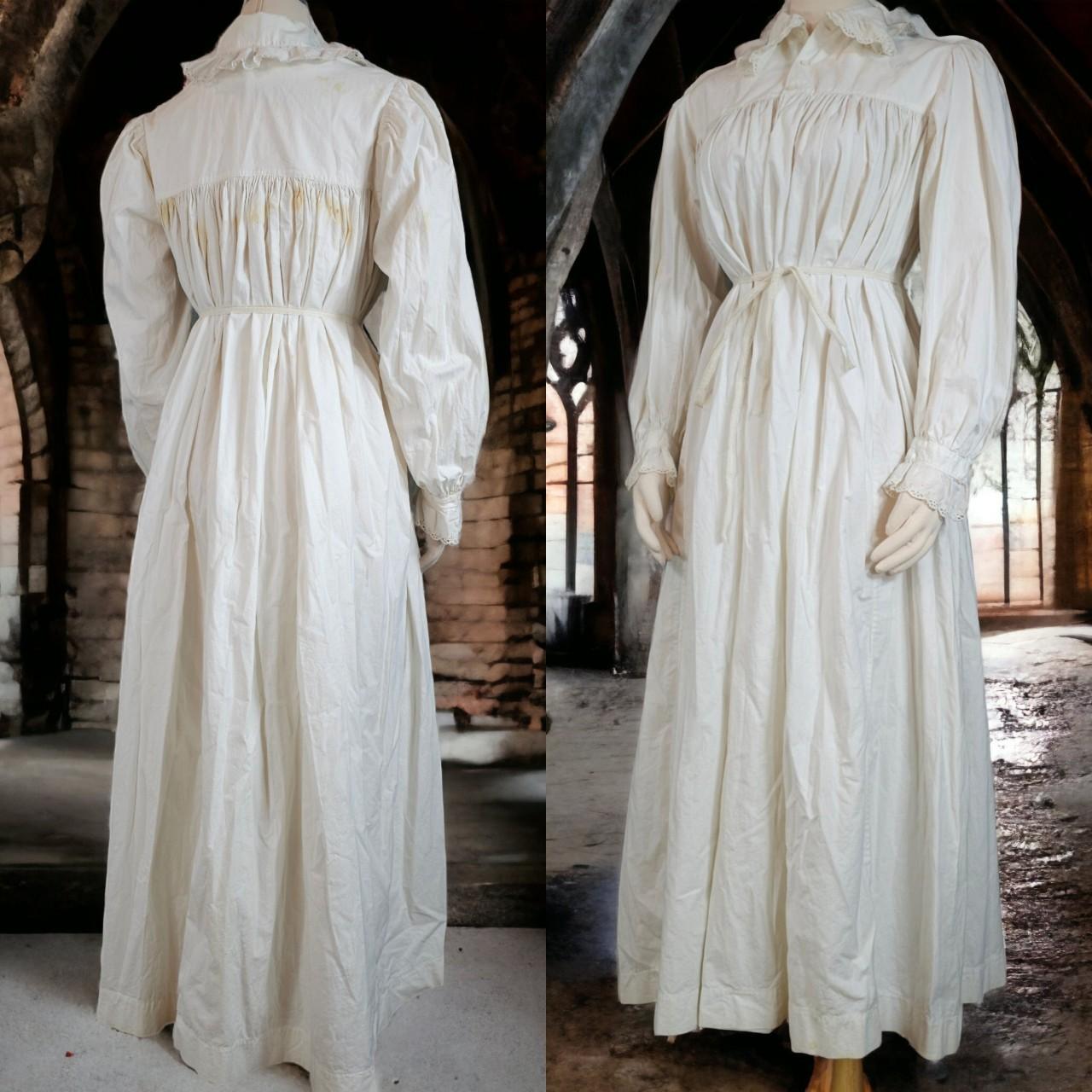 Antique Victorian 1800s White Cotton Dress Gown... - Depop