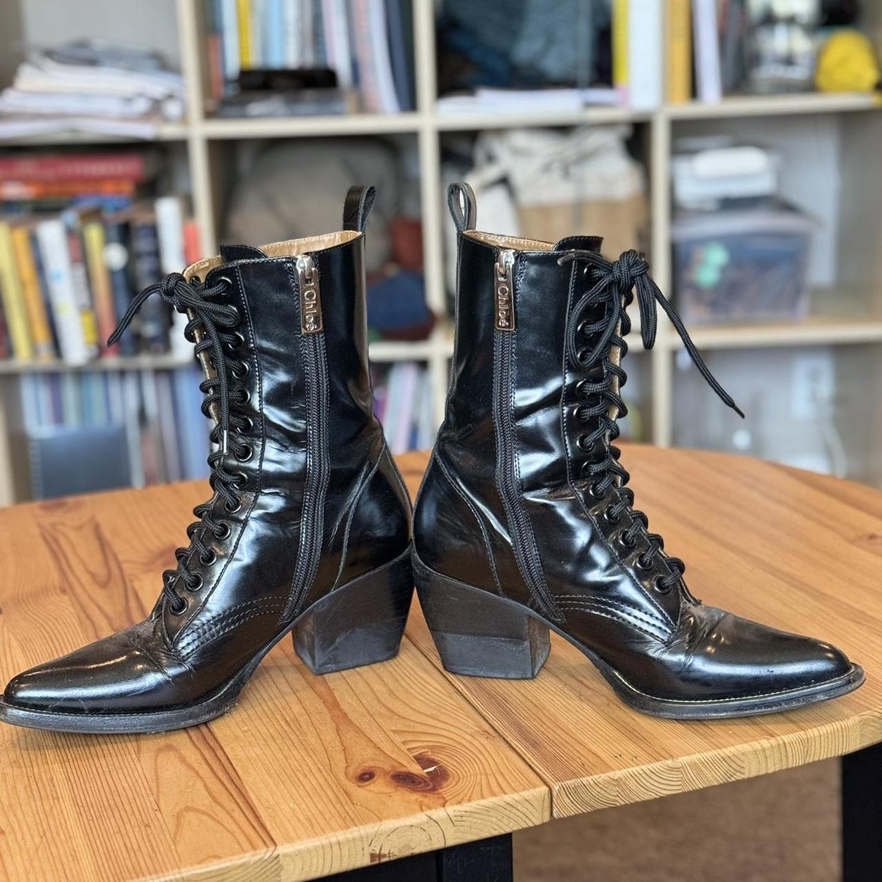 Chloe Rylee Glossed Leather Lace up boots Chloe. Depop