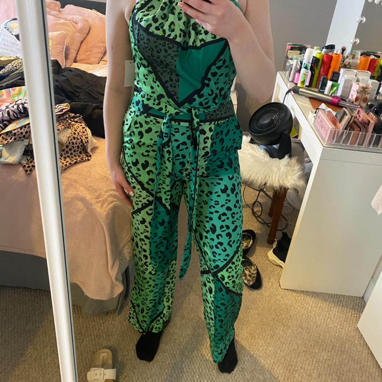 Liquorish green animal print jumpsuit U.K. size. Depop