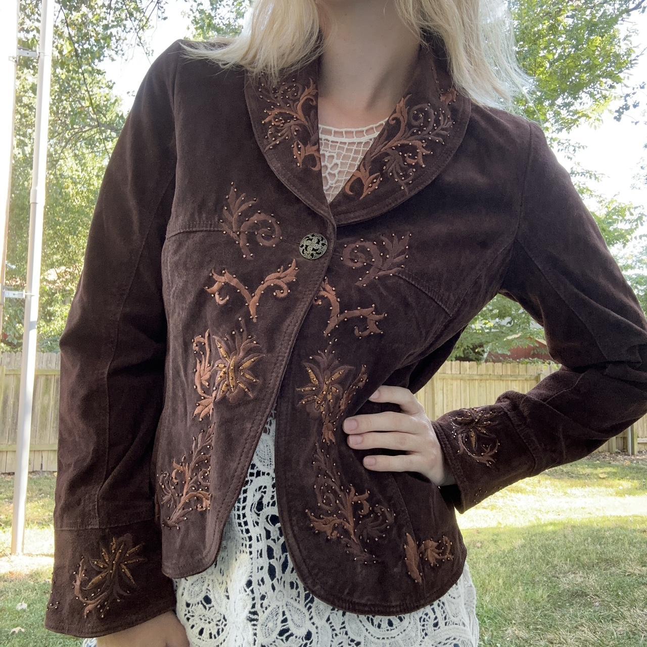 Genuine leather cold water creek beaded jacket!... - Depop