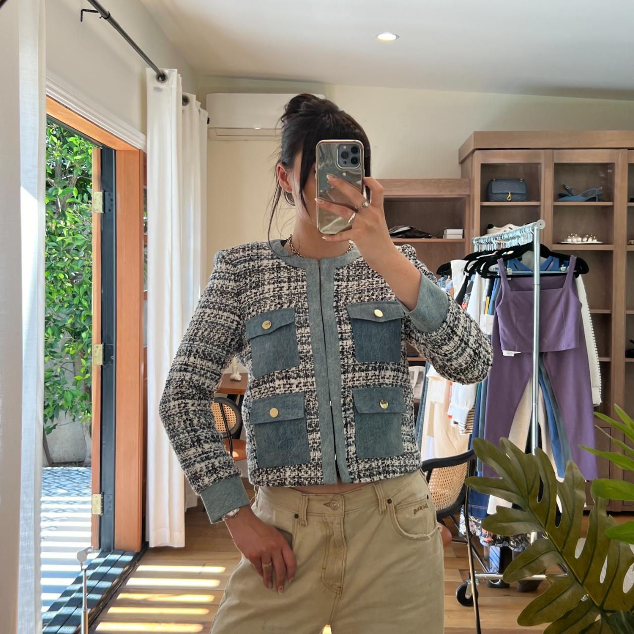 Alice Olivia Avis combo patch jacket Barley Depop