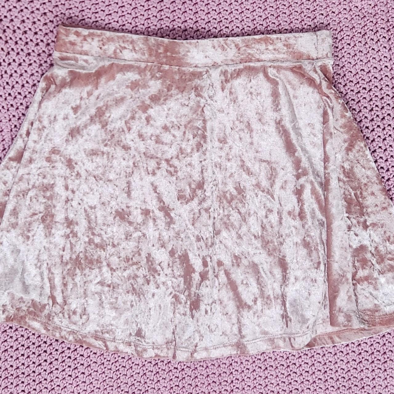 Pink Crushed Velvet Flared Stretch Skirt. Depop