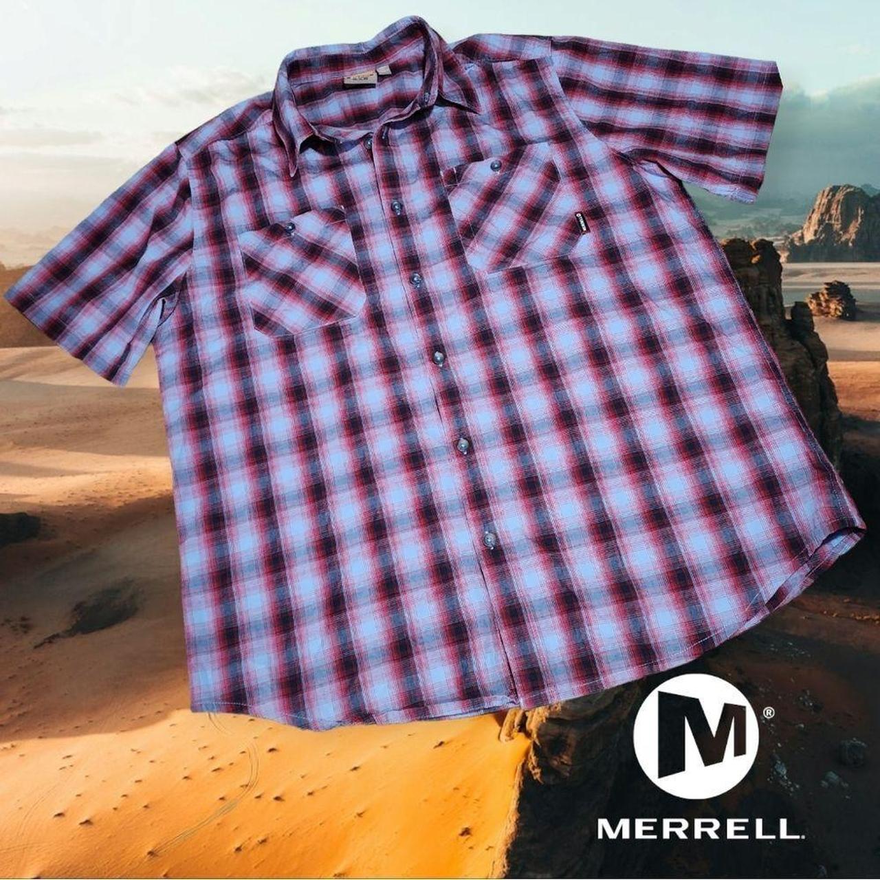 Merrell Men's Shirt - Blue/Red - XL – Merrell Men's Opti-Wick S/s Button Up UPF …