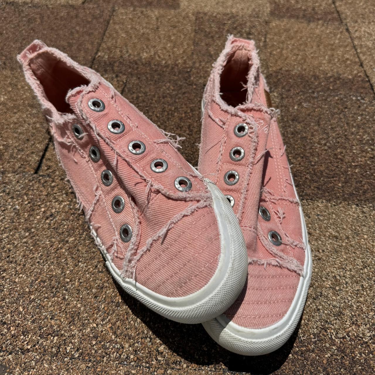 Pink and white distressed canvas sneakers #slipon Depop