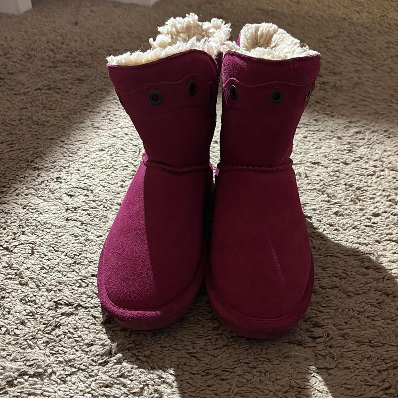 Burgundy Dark Pink Bearpaw boots with fur lining Depop