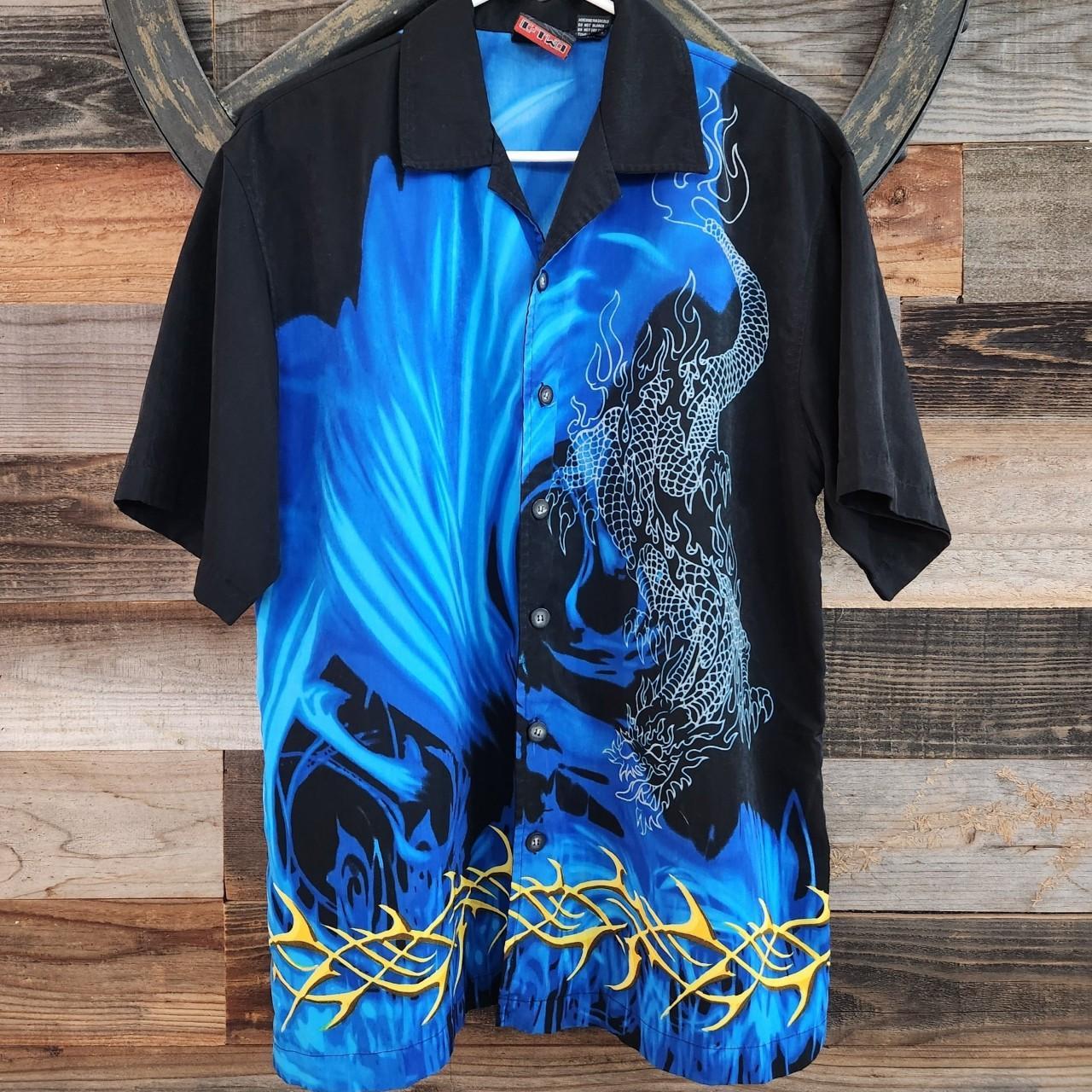 Y2k Dragon Button Down Y2k C-Two Dragon flame Depop