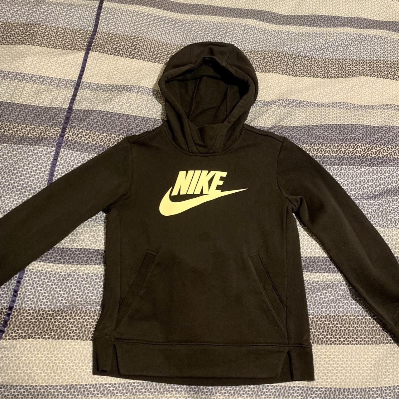 Girls Nike black hoodie with Lime green Nike Logo. Depop