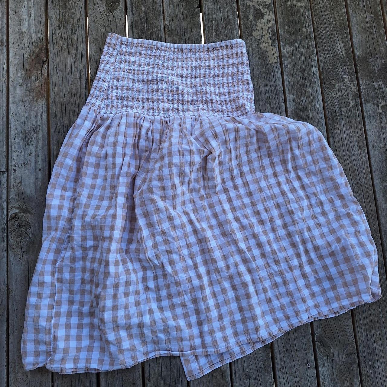 beige and white plaid dress / skirt. can be worn as... - Depop