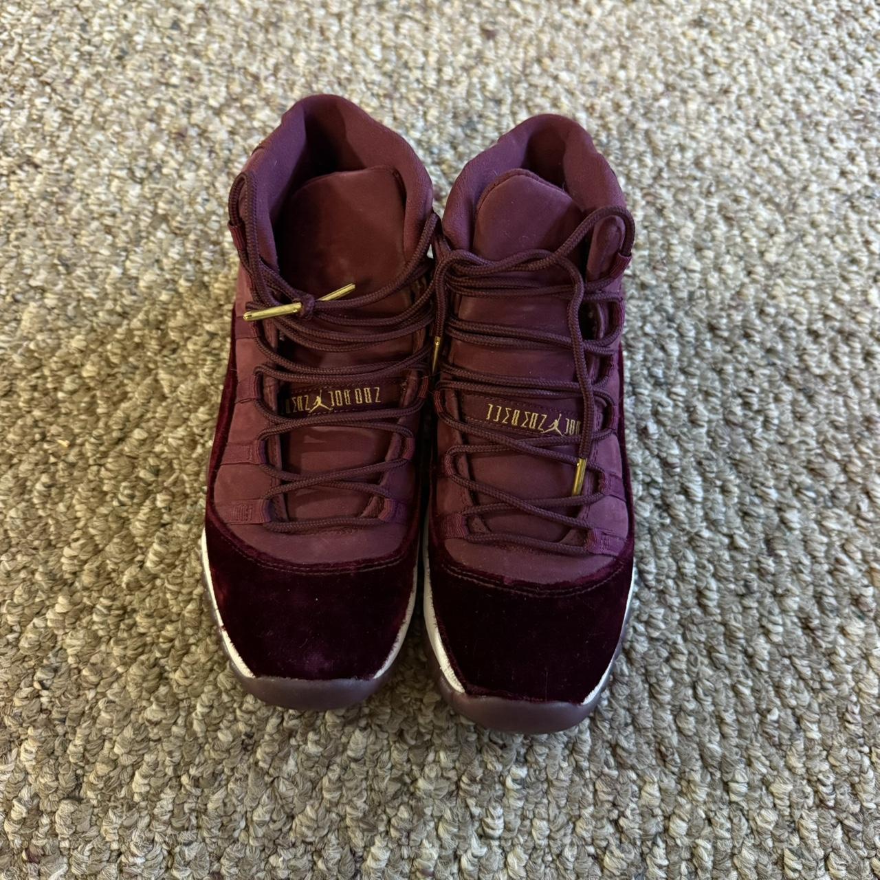 burgundy and yellow jordans