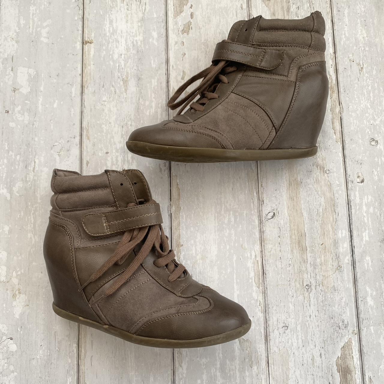 Brown wedge sneakers lace up ankle boots. Depop