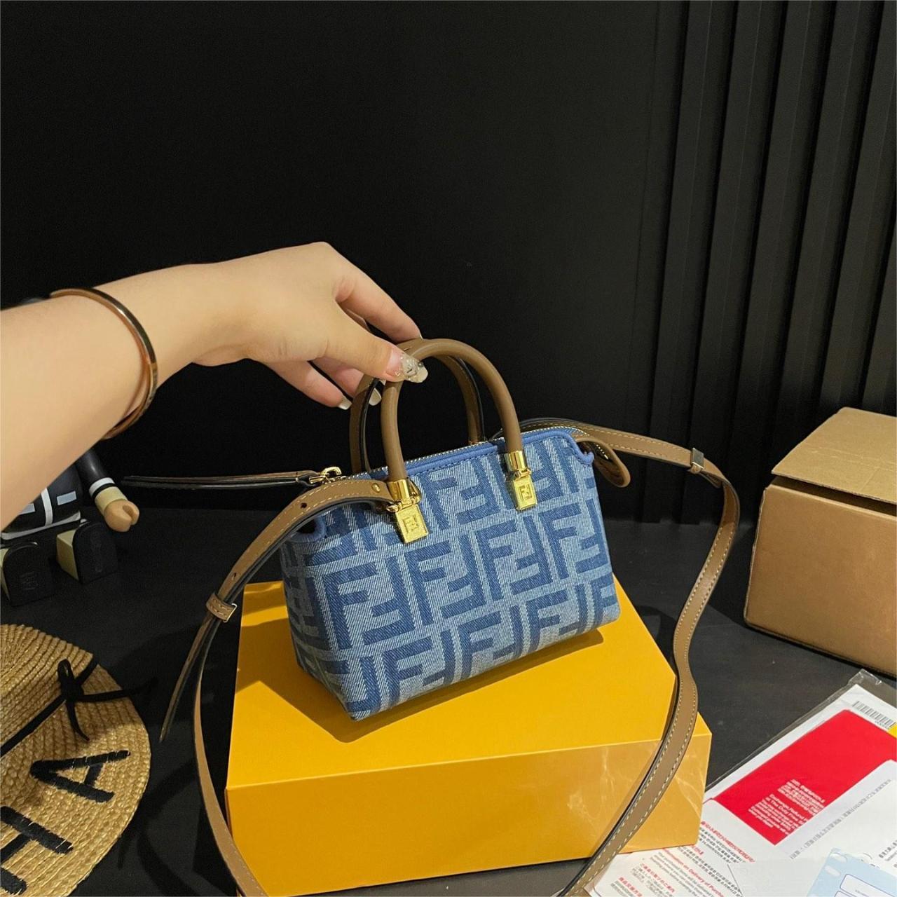 Fendi Light blue FF denim fabric mini bag made of | Depop