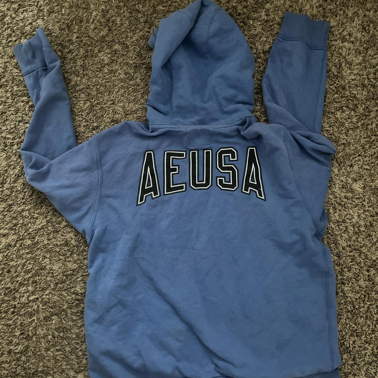 american eagle blue hoodie aeusa print black and. Depop