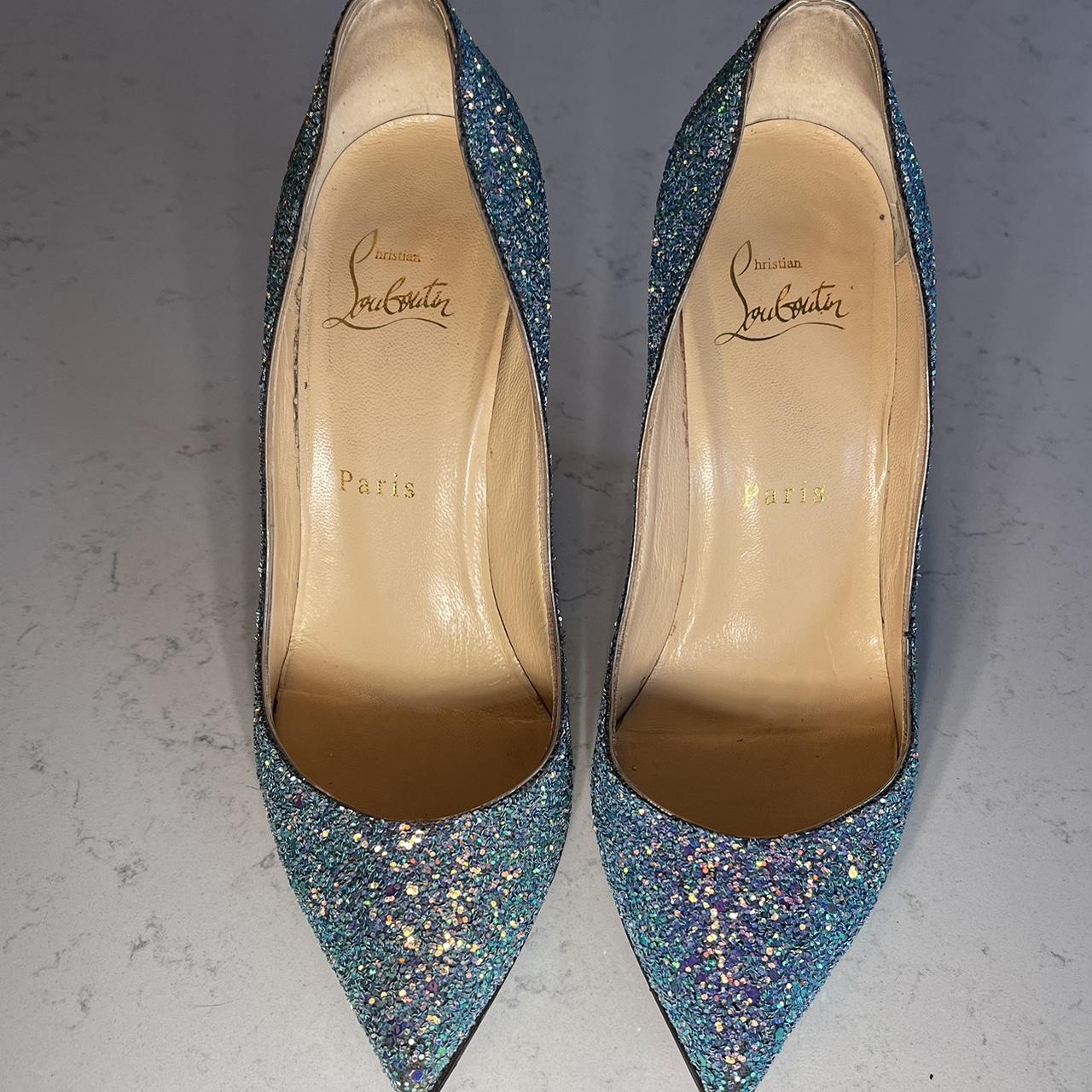 Louboutin Blue glitter heels with red Depop