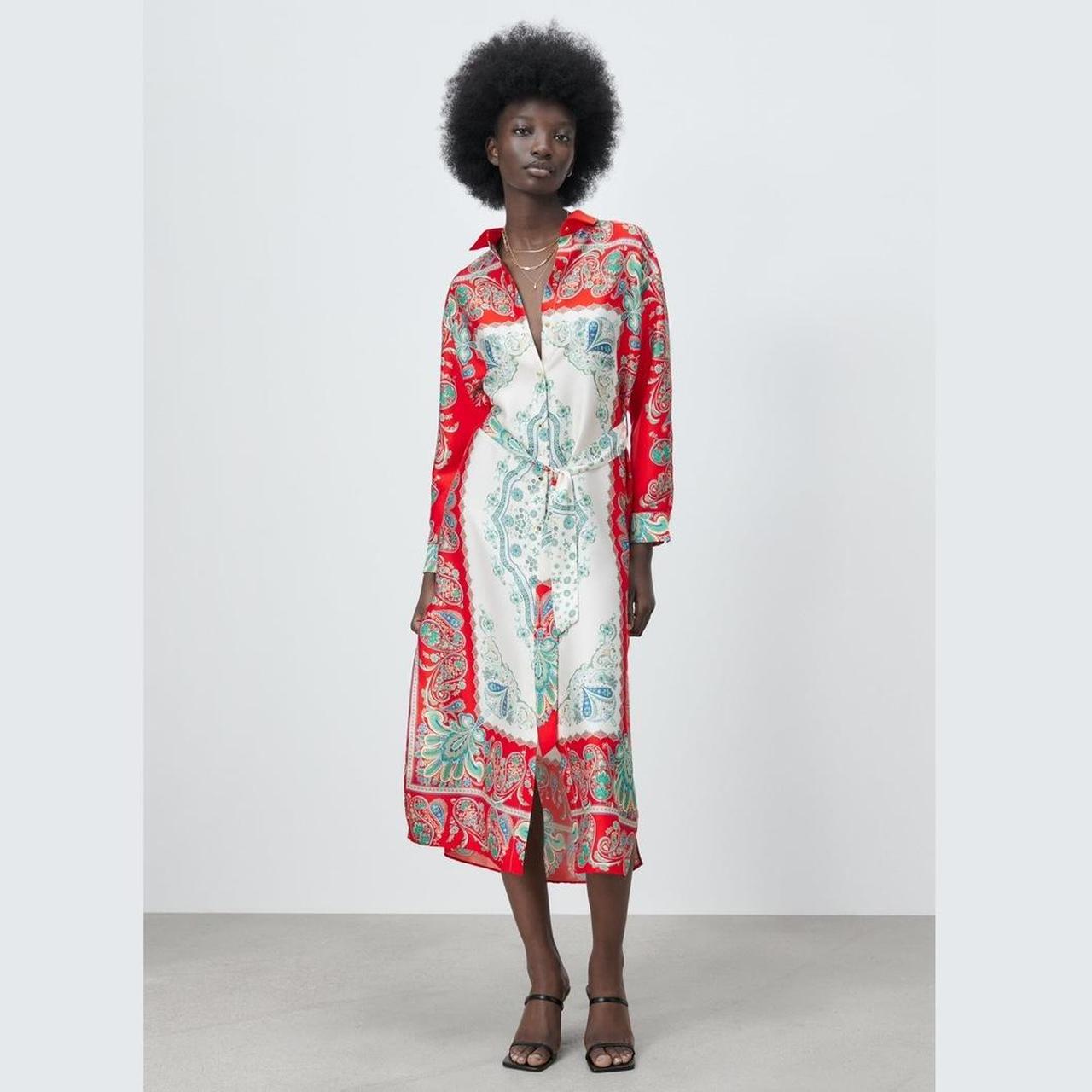 NWT Zara Bandana Printed Baroque Wrap Shirt Dress... Depop