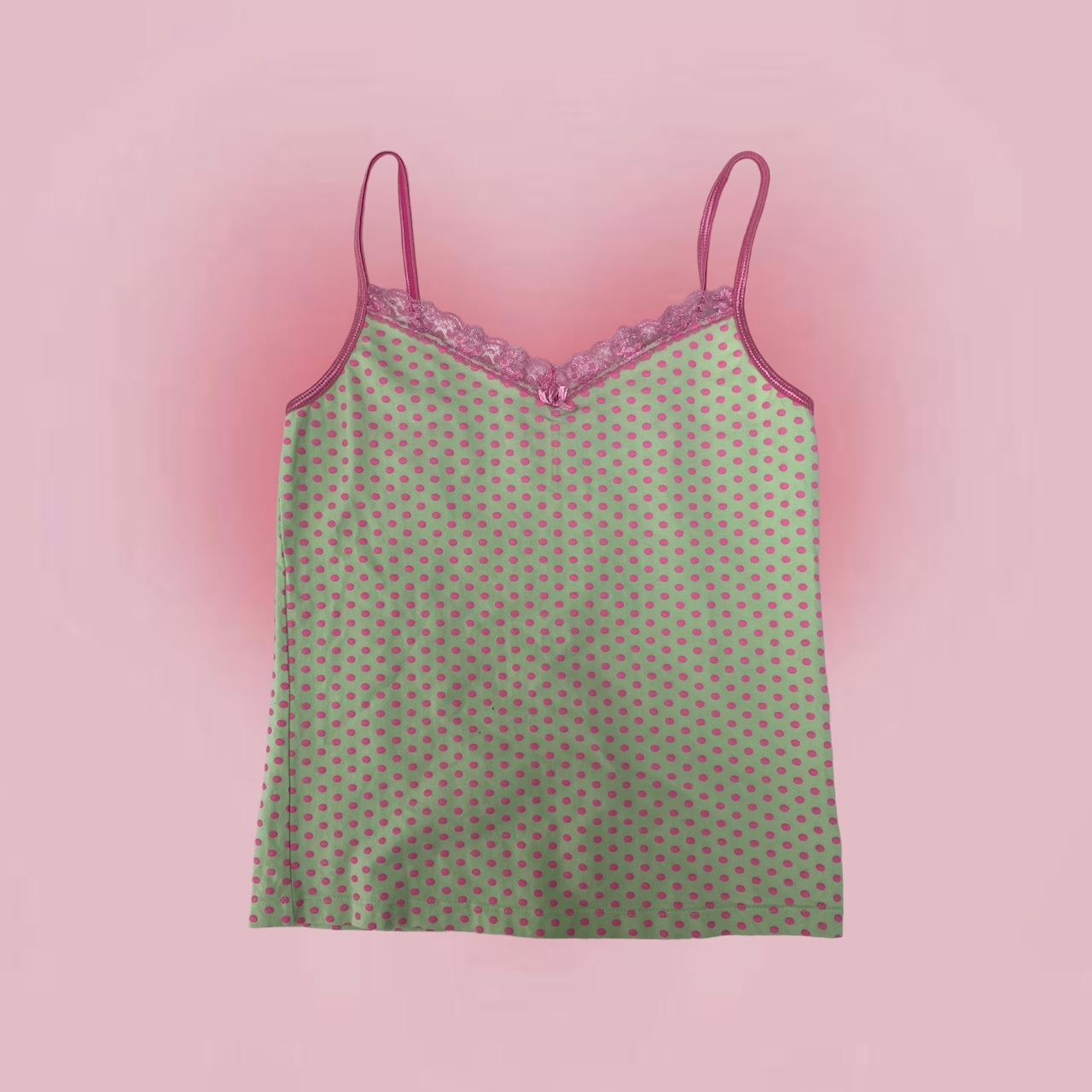 How cute is this green and pink polka dot singlet?!... - Depop