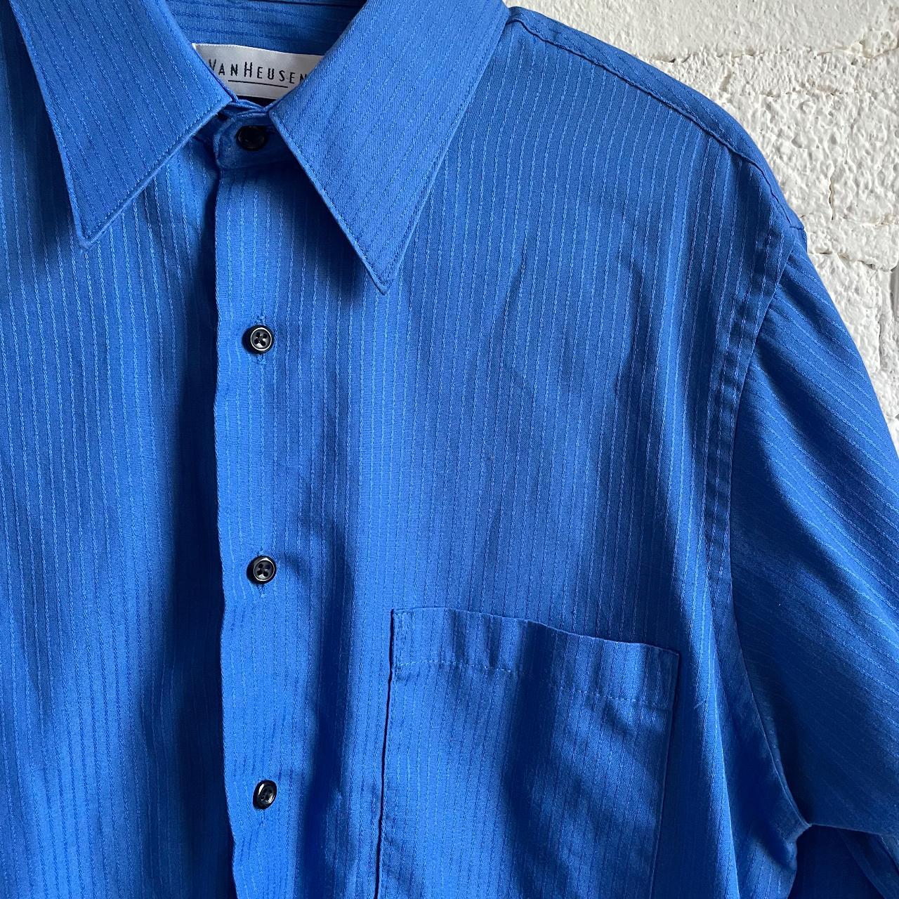 VAN HEUSEN STRIPED SATIN BUTTON UP SHIRT BLUE Depop