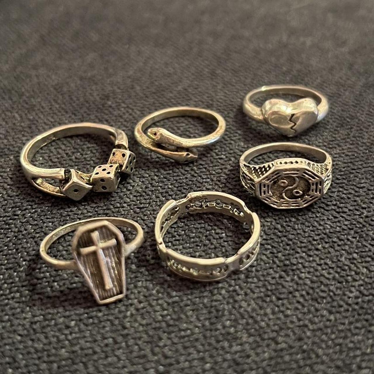 Emo Silver ring bundle - 6 unique pieces... - Depop