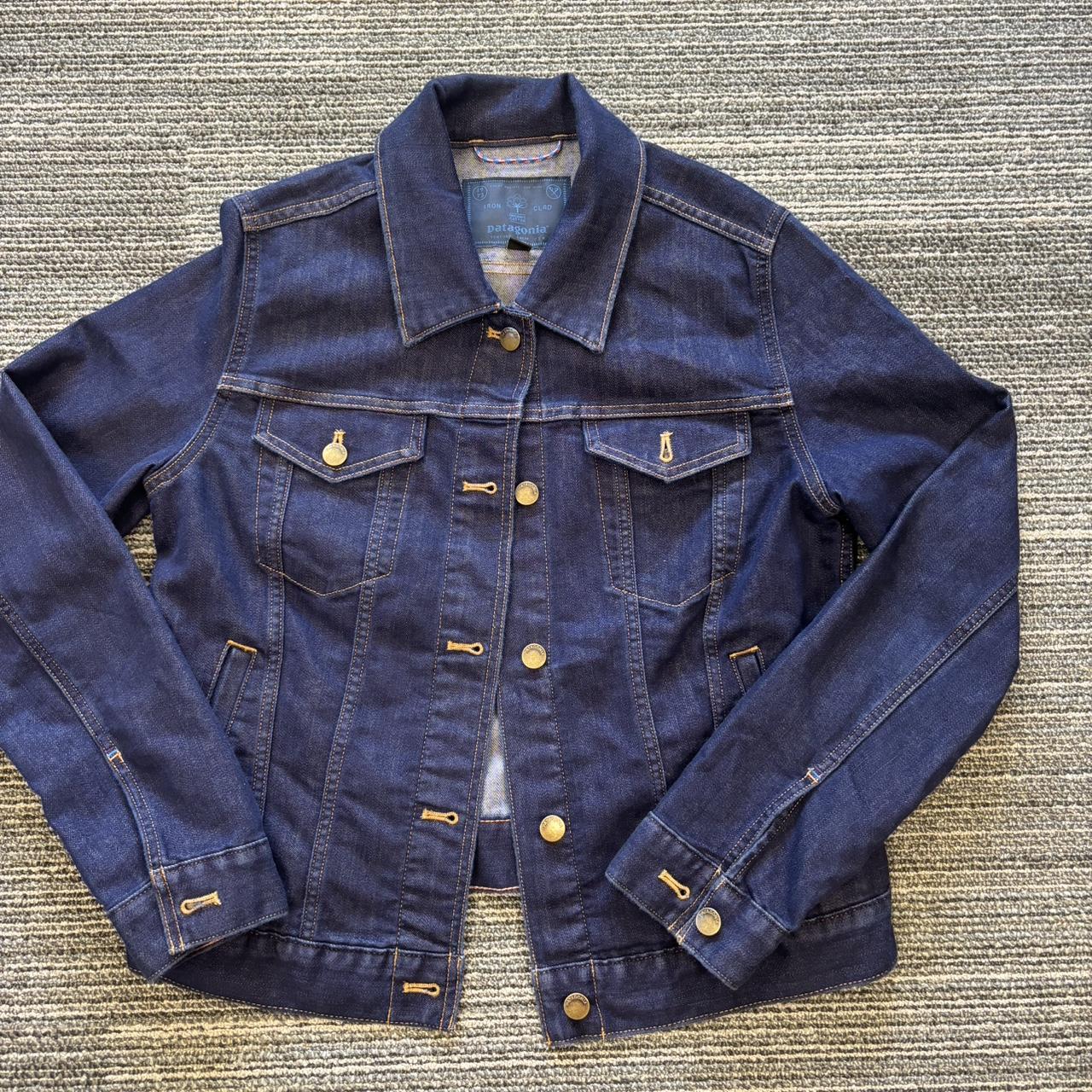 Dark wash Patagonia denim jacket with gold buttons Depop