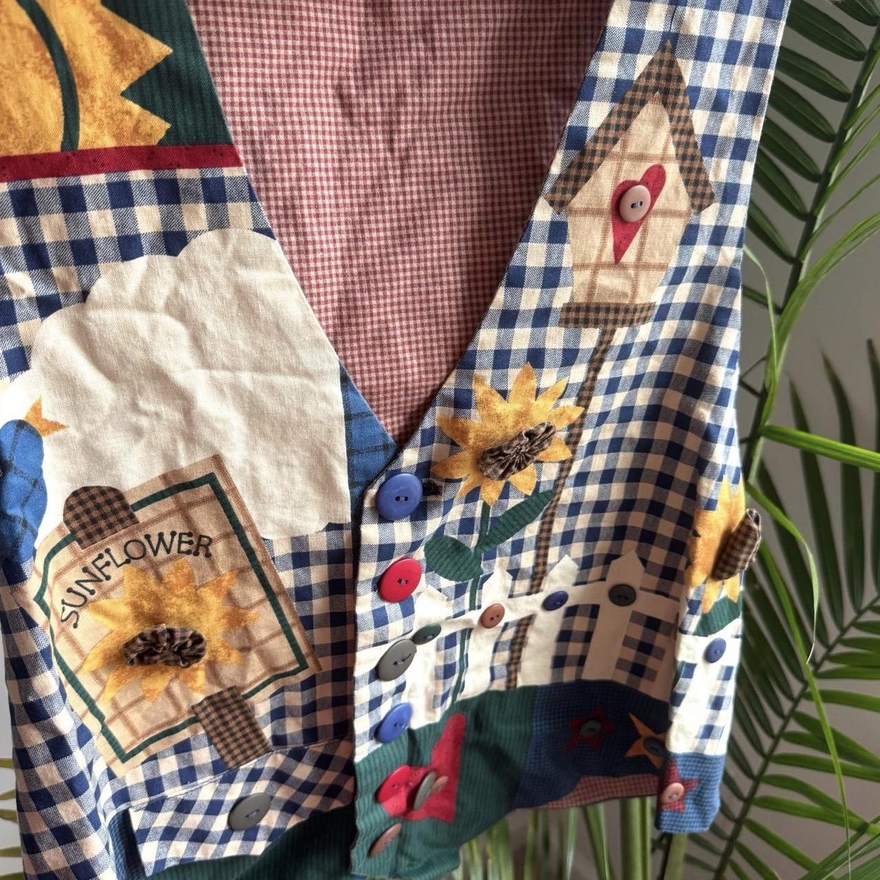 Women's Vest - Multi - L – Retro Patchwork Sunflo… - image 3