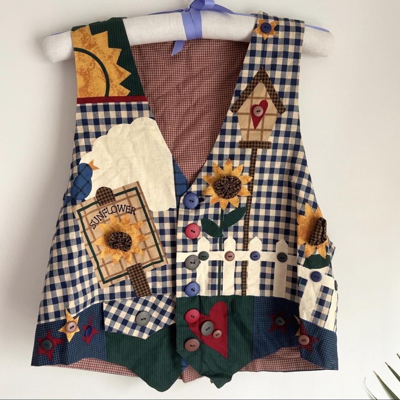 Women's Vest - Multi - L – Retro Patchwork Sunflo… - image 1