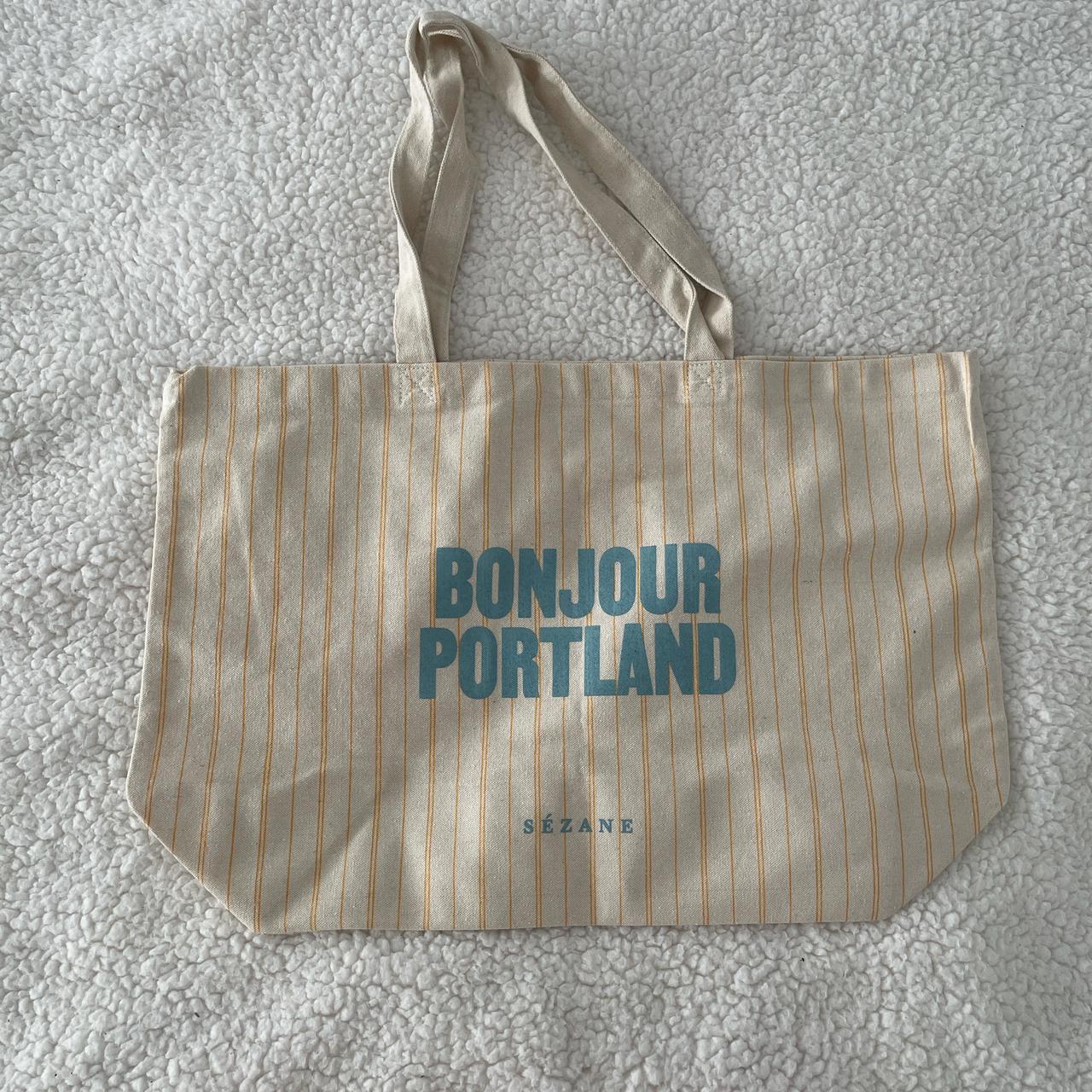 Cream and blue Sezane striped tote bag with Depop