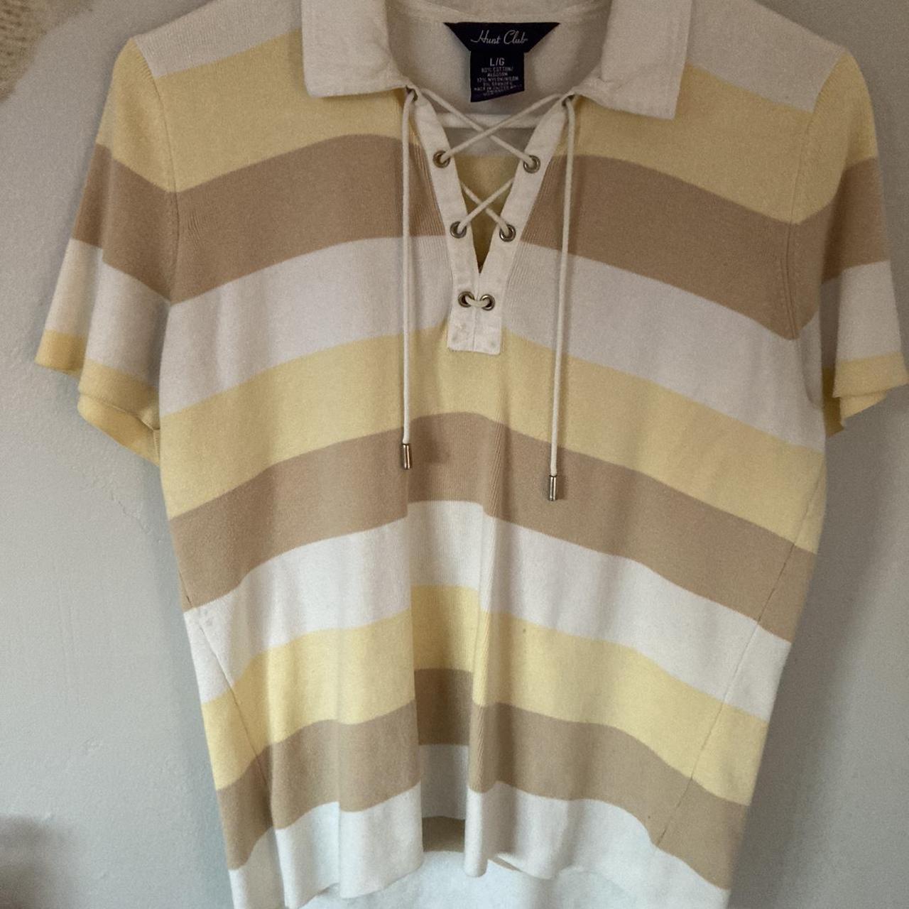 Cute summery striped collared shirt with lace up - Depop