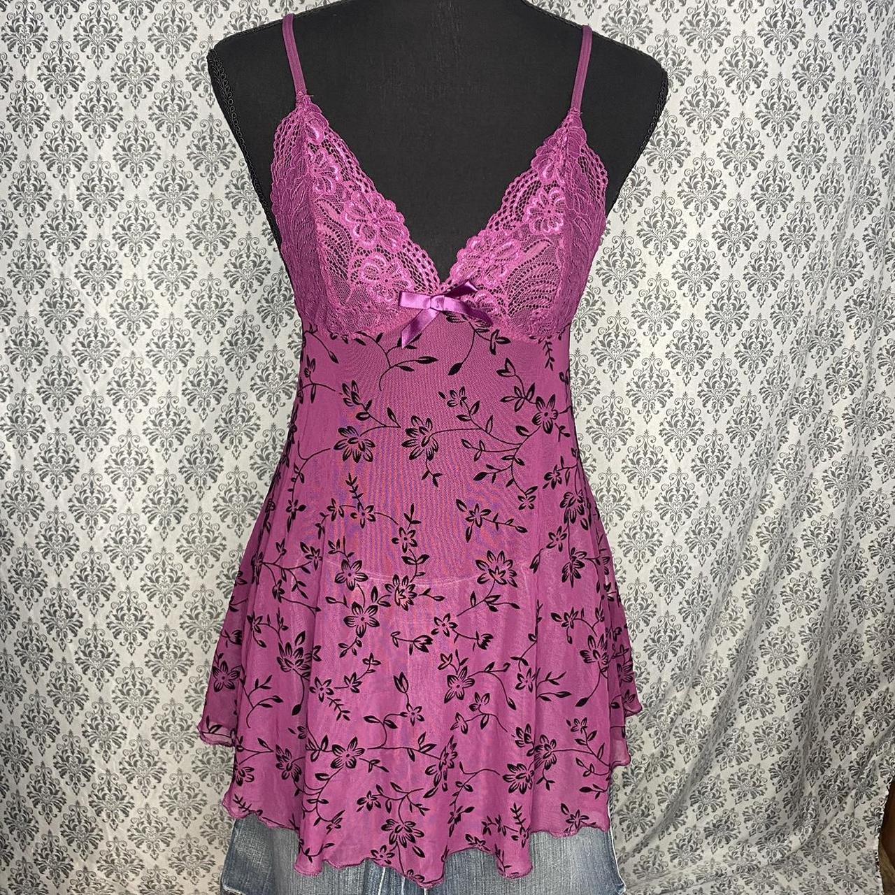 The prettiest purple slip dress! Floral lace details... Depop