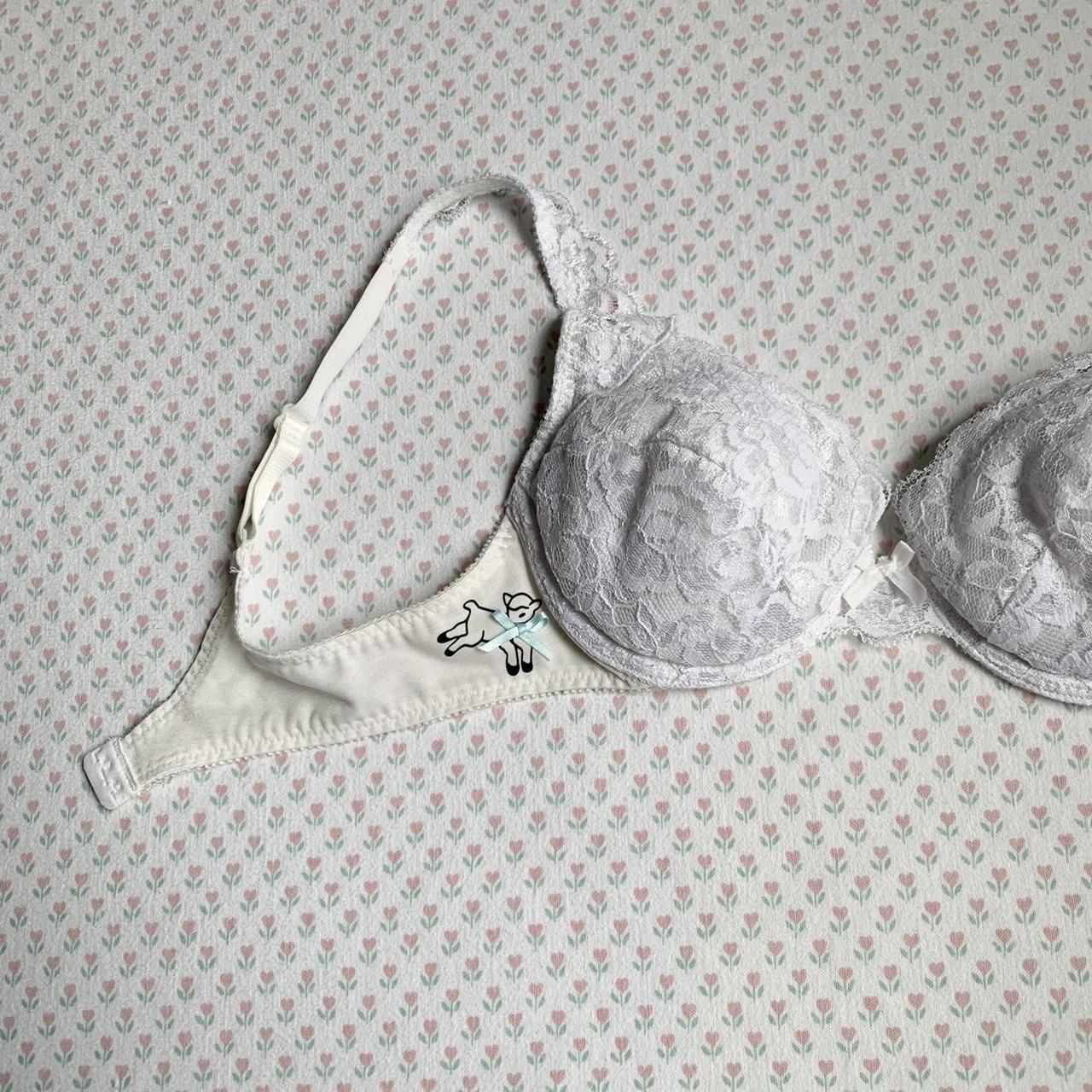 vintage white lace baby lamb bra baby blue satin... - Depop