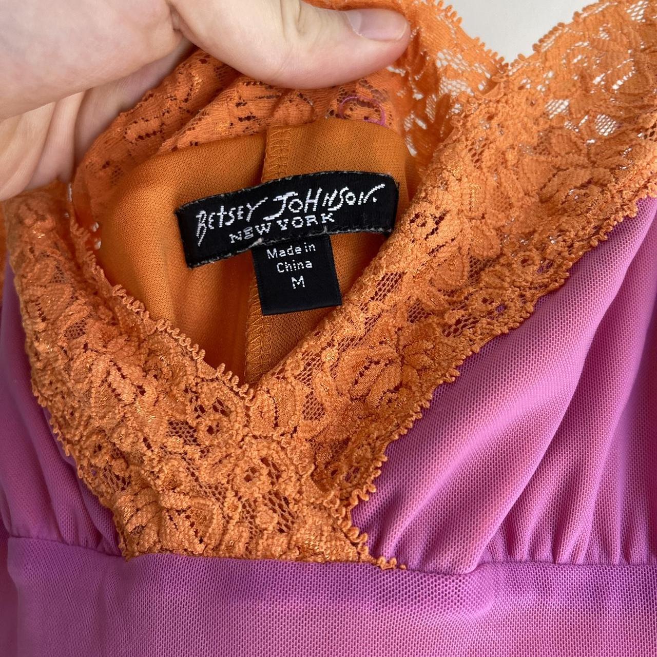 Betsey Johnson Women's Orange and Pink Dress | Depop