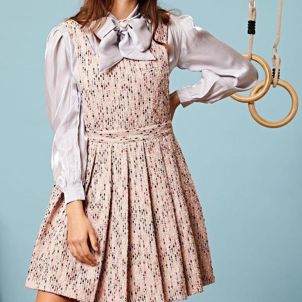 Pink tweed pinafore dress best sale