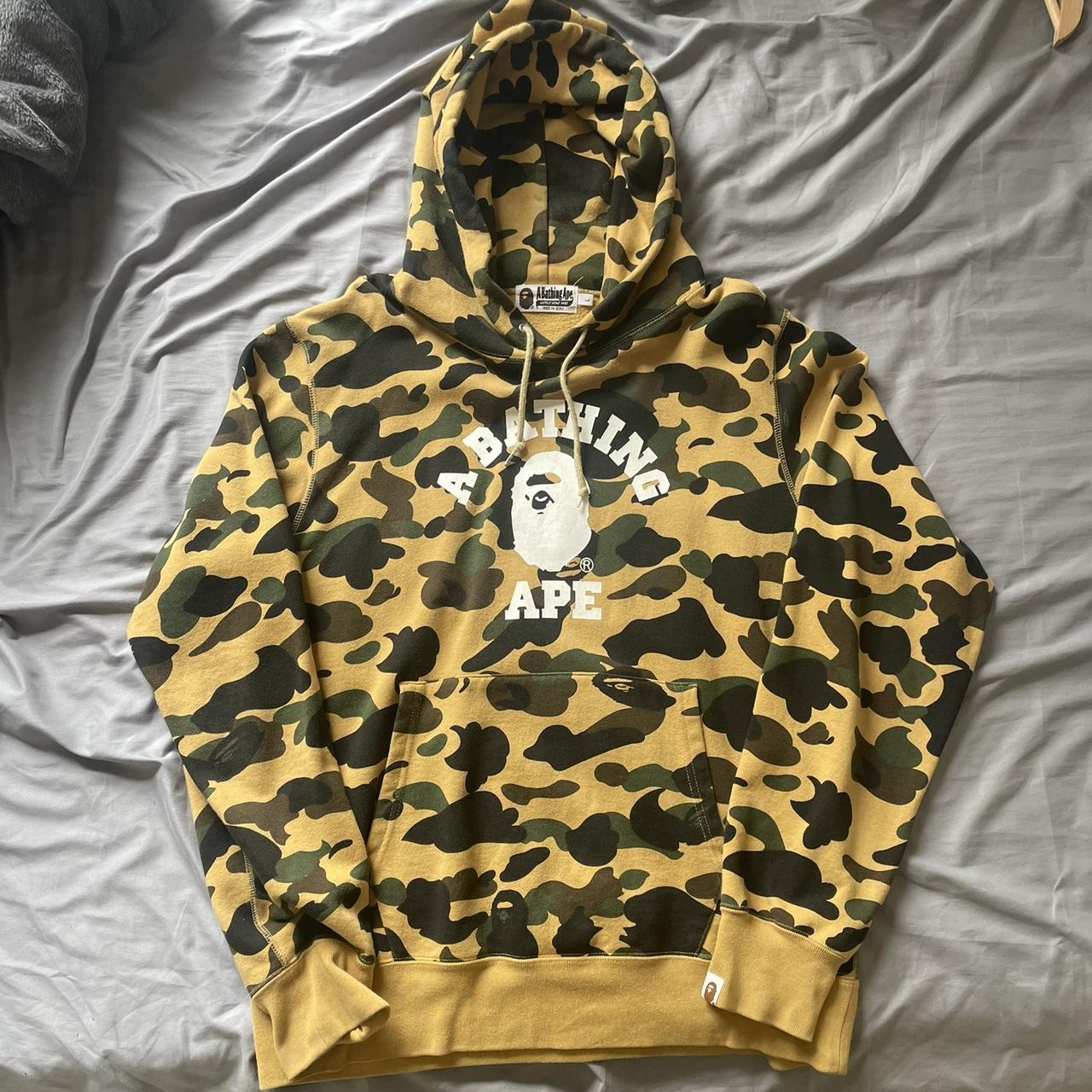 BAPE 1st Camo College Wide Pullover Hoodie Yellow