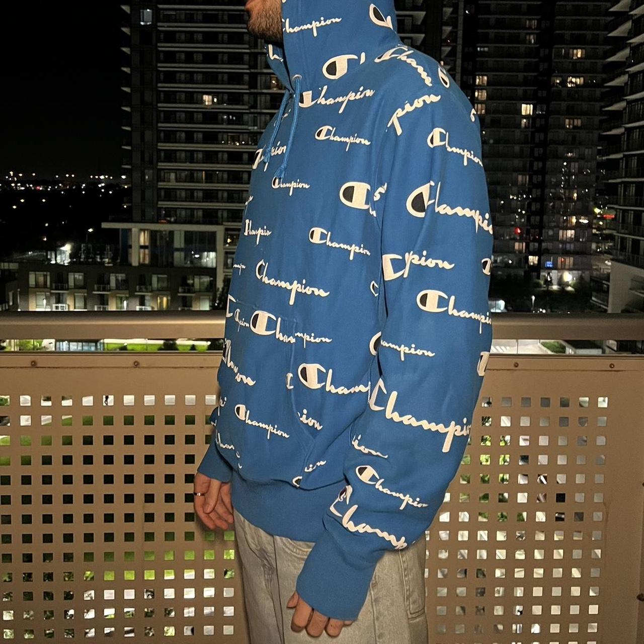 CHAMPION men s blue champion print hoodie great