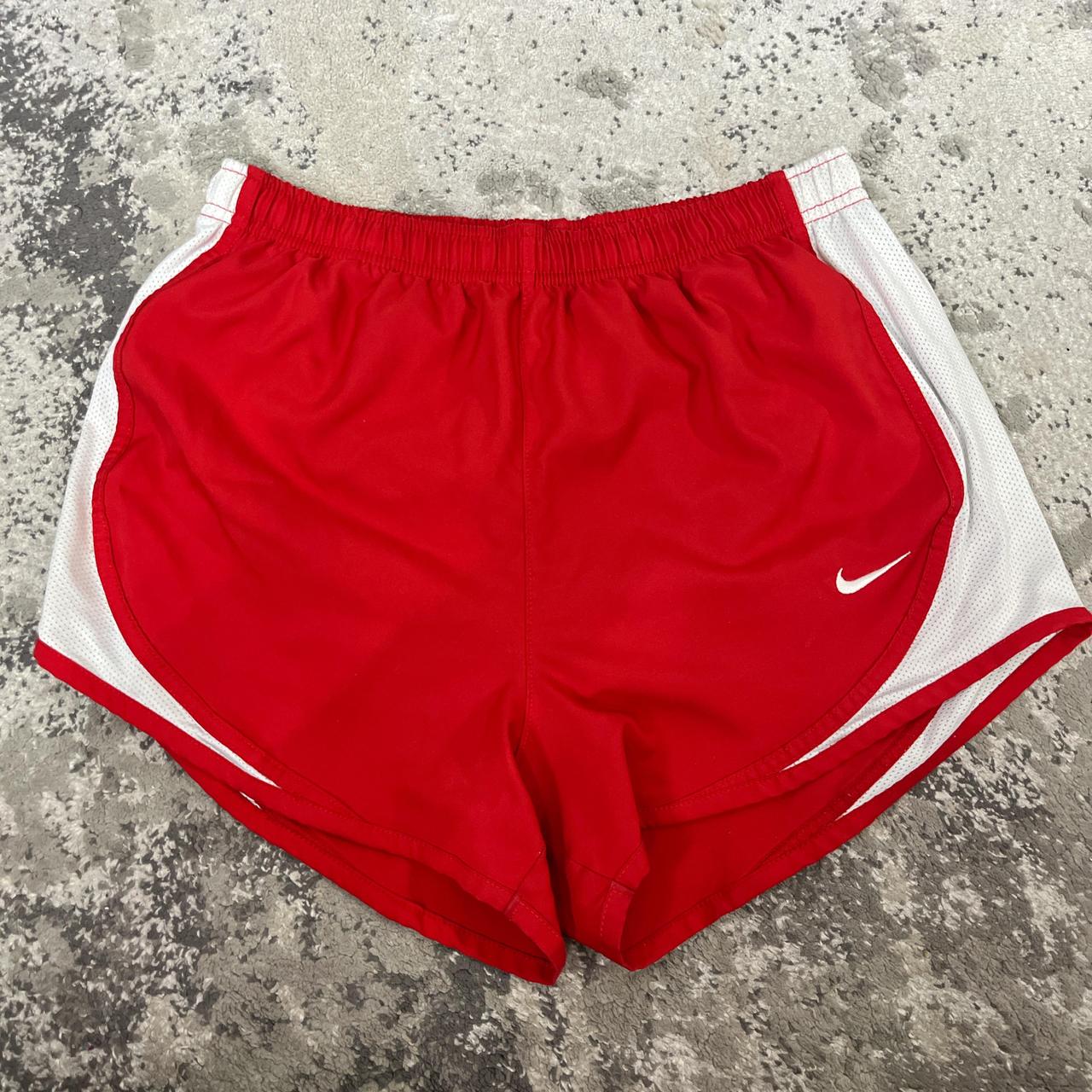 nike red white athletic running shorts with brief