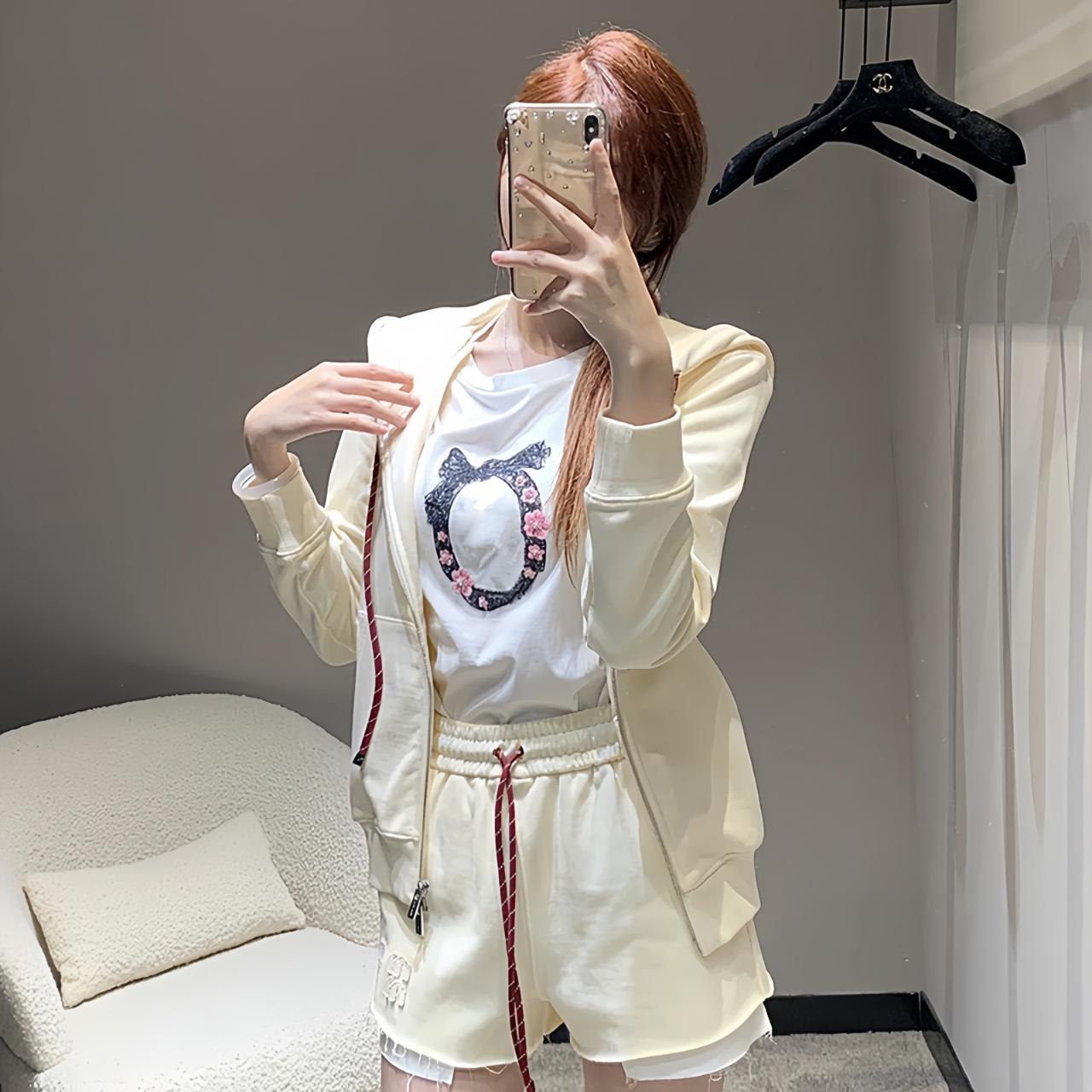 MIU MIU Cotton fleece zipper jacket and shorts. | Depop