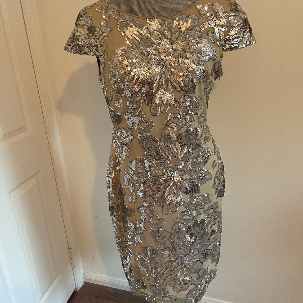 Gorgeous Calvin Klein Sequin Dress Tan Gold Lace