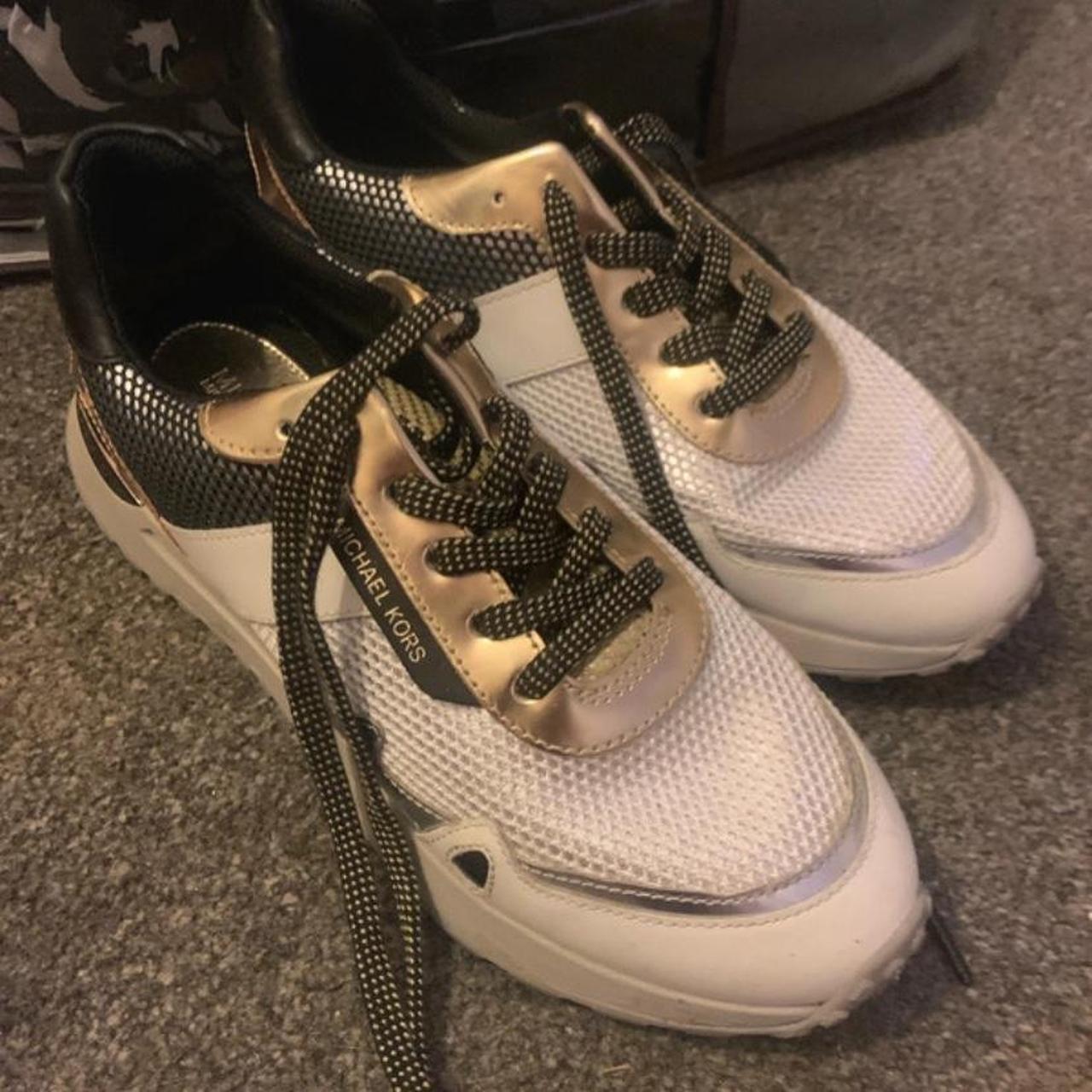 Black gold and white Michael Kors trainers. Worn. Depop