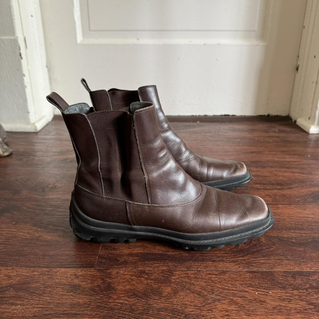 1999 miu miu leather boots brown Miu Miu F/W 1999 bubble sole