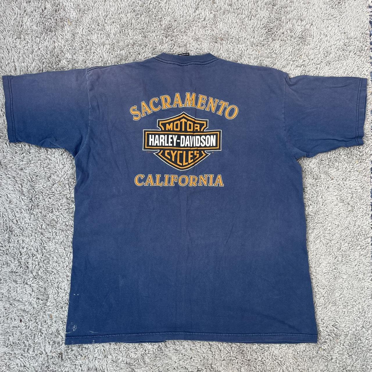 Vintage 90s Harley Davidson Faded Navy Tee Shirt... - Depop