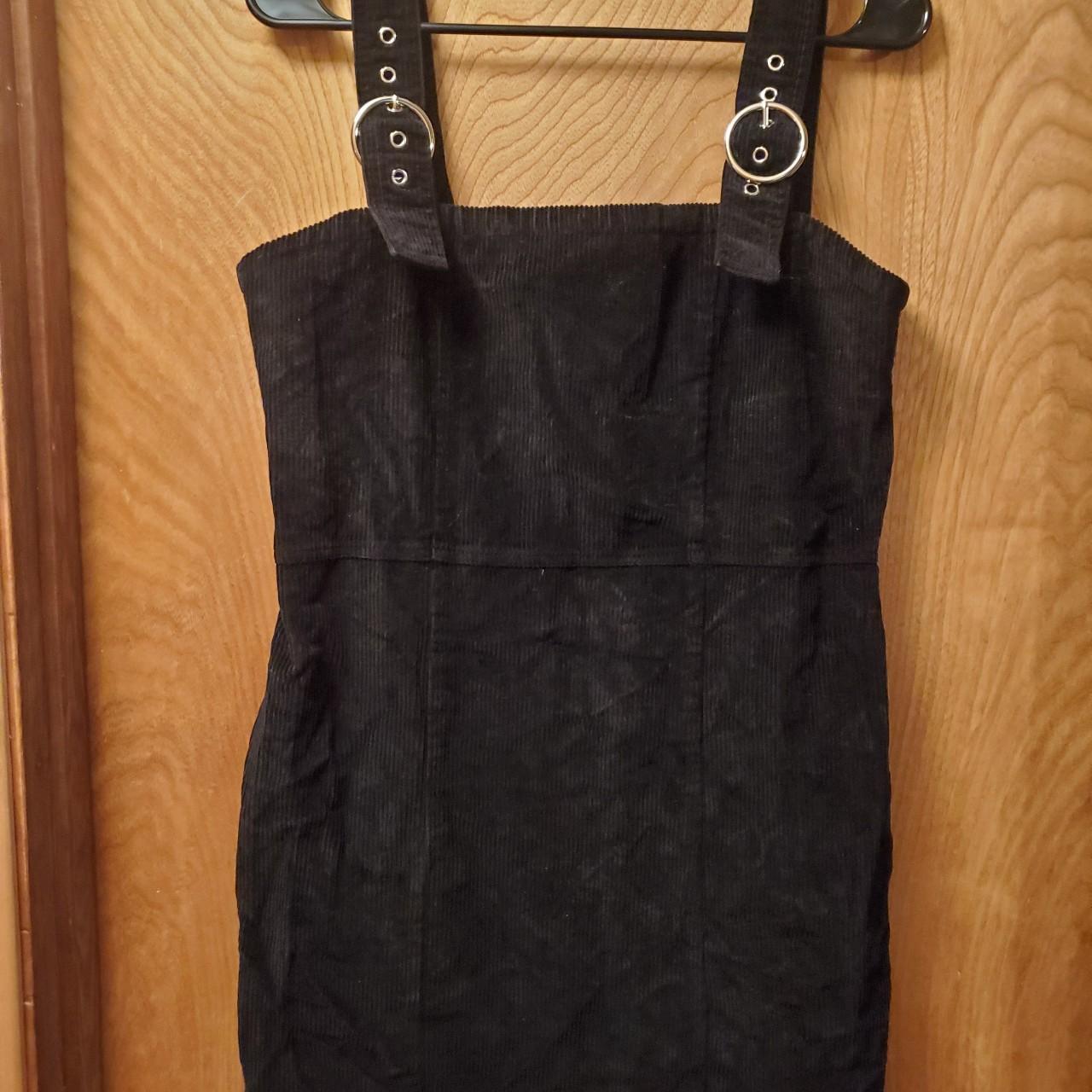 Short black corduroy overall dress with cute