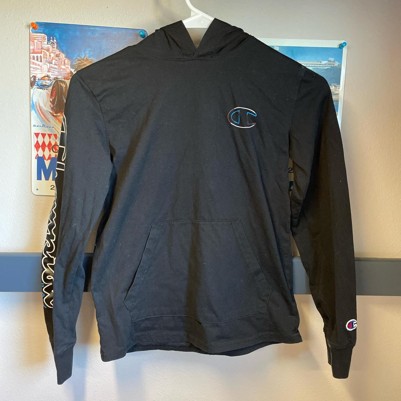 Black Champion Long Sleeve Shirt with Hood Kids Medium