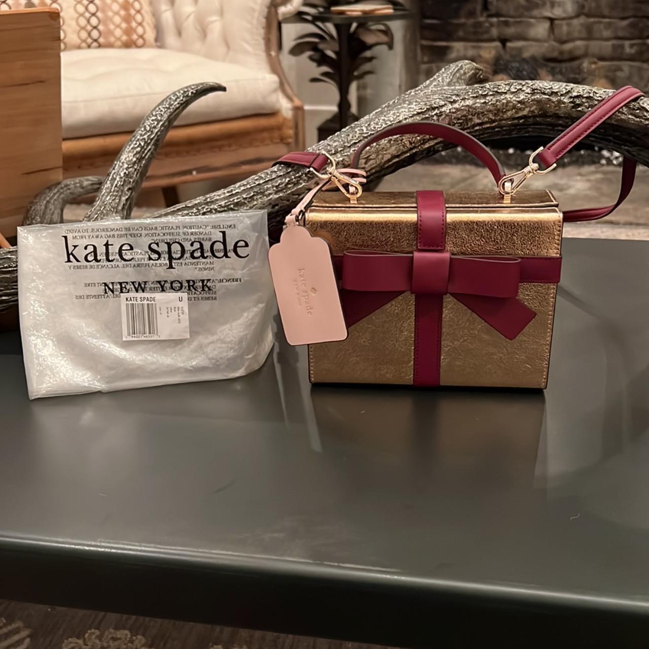 Kate Spade Wrapping Party Ribbon Bow Gift Box Crossbody Purse Rose (Gold/Wine) shops