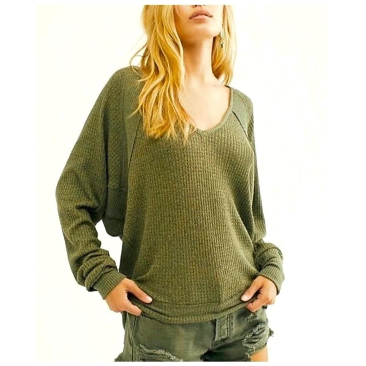 Free People Santa Clara Thermal Shirt Top Long Sleeve Green deals size L