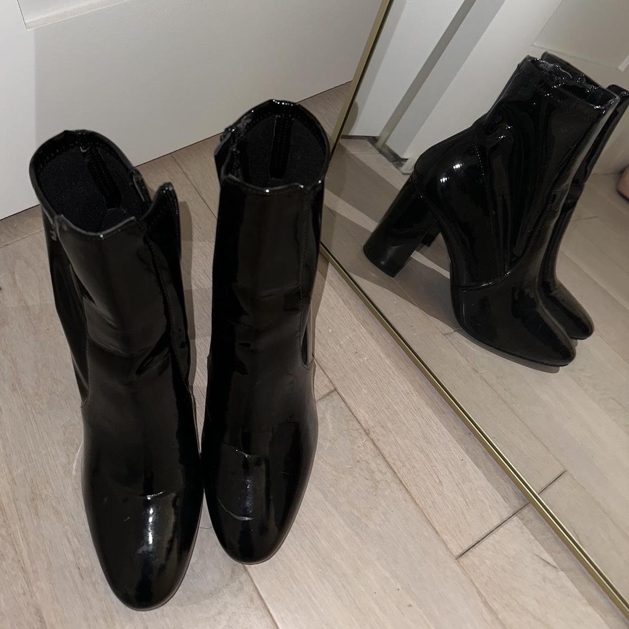 Black ALDO patent leather boots with a 4 inch. Depop