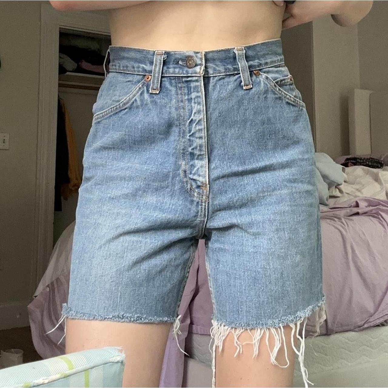 Vintage Levi's long denim shorts Levi's orange Depop