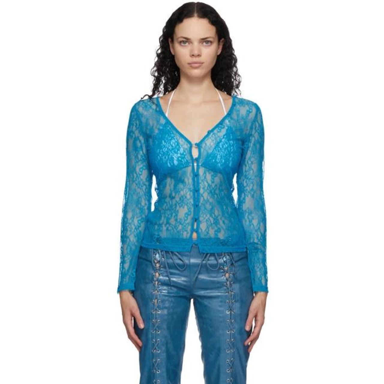 Long Saks Potts blue crush lace cardigan top. No | Depop
