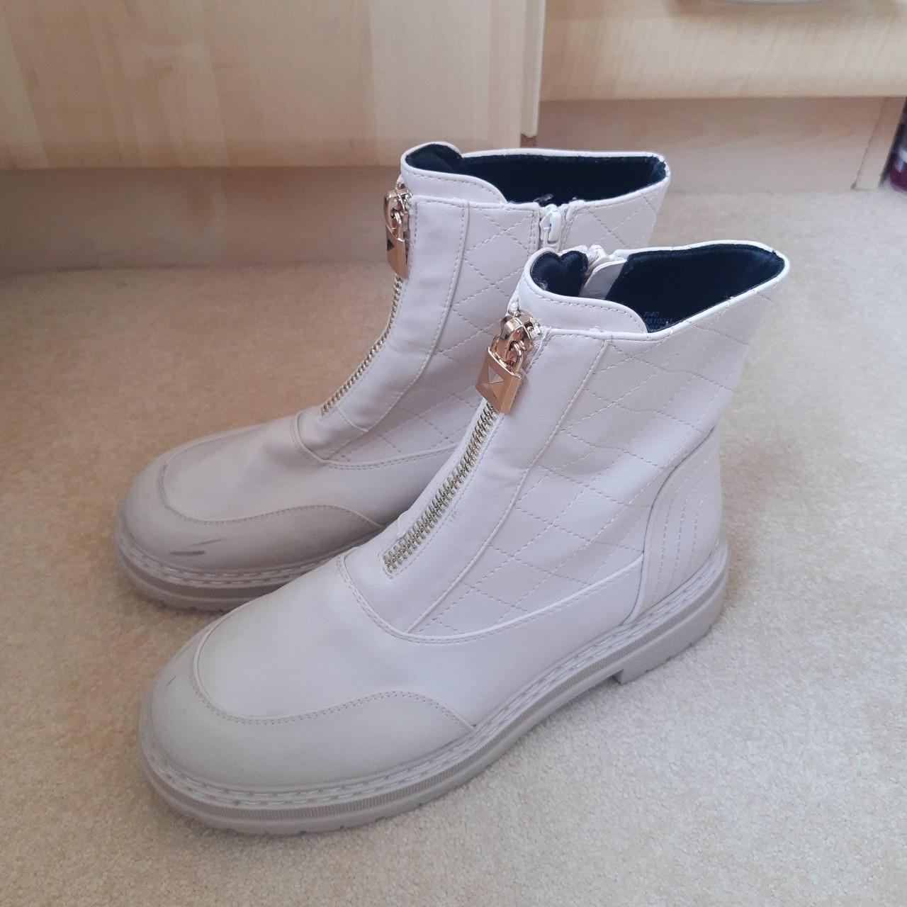 Amazing leather cream boots with gold lock detail Depop