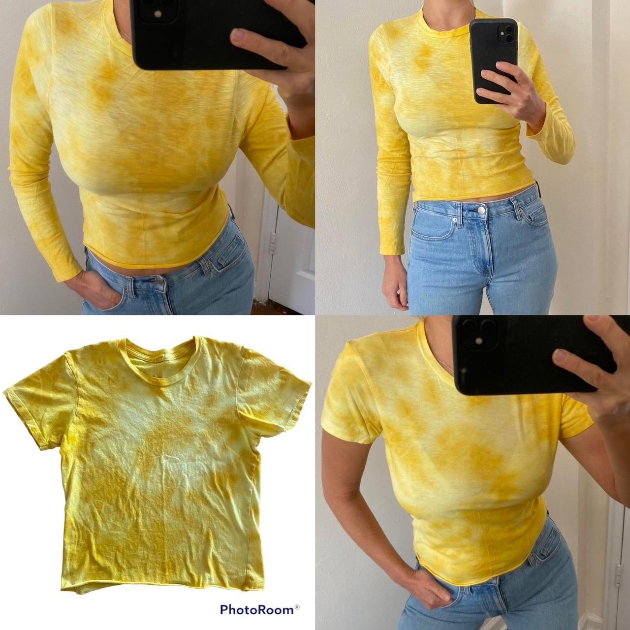 Alternative Apparel Women's Yellow and Tan Tshirt Depop