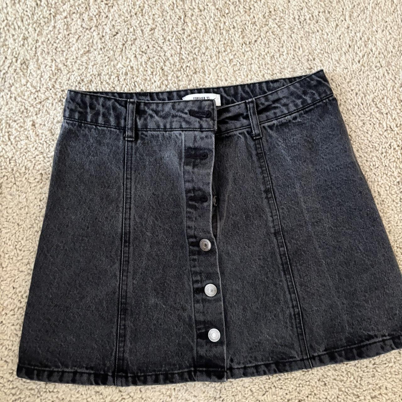 Black denim mini skirt with button front Depop